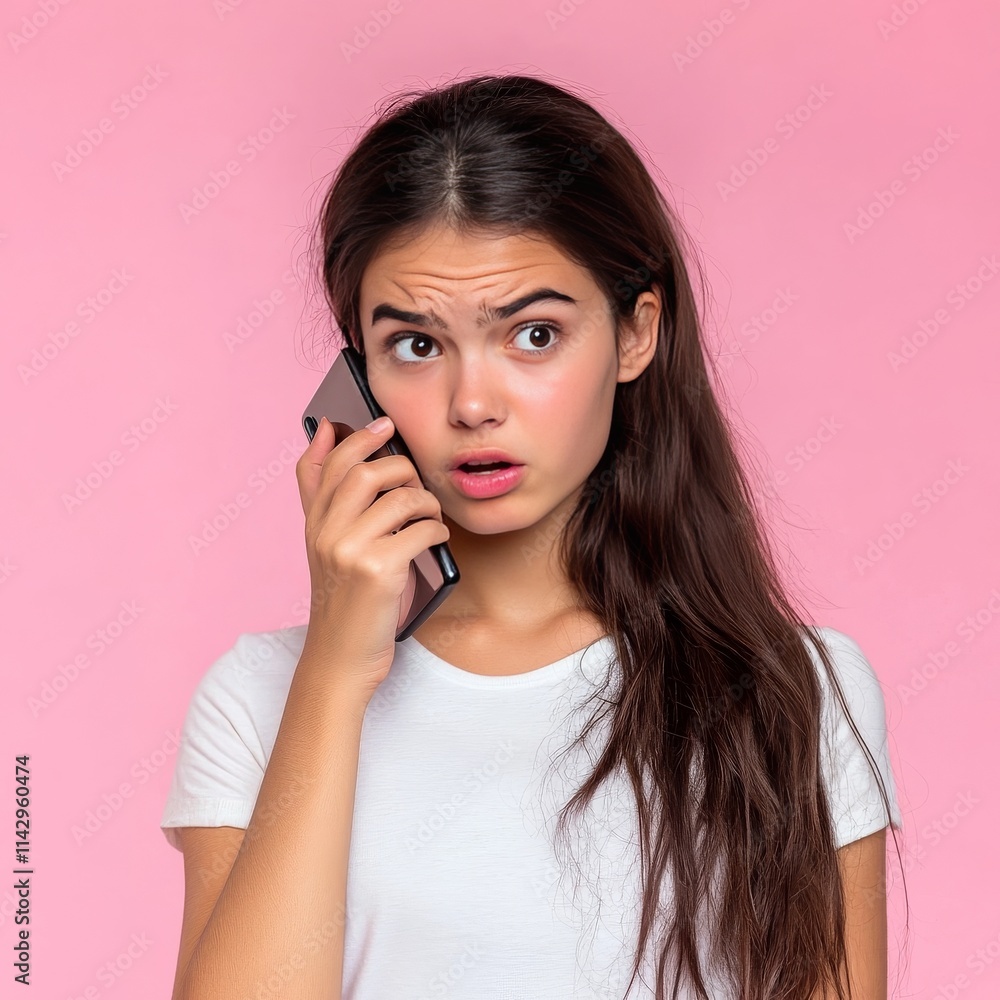 Puzzled teen on phone, looking frustrated. Puzzled teen on phone, looking frustrated.