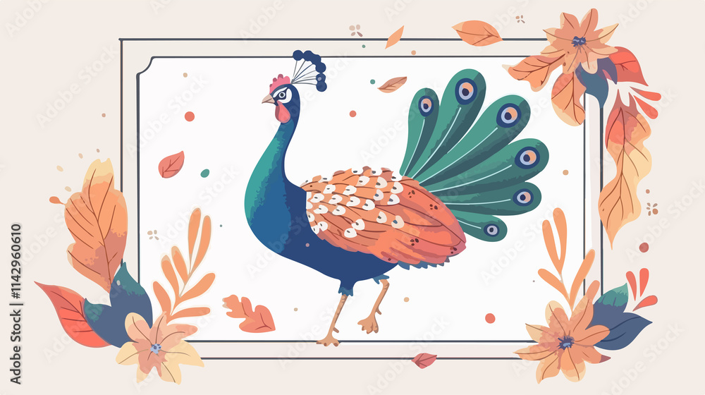 Obraz premium Exquisite Peafowl Bird Vector Illustration on White Background