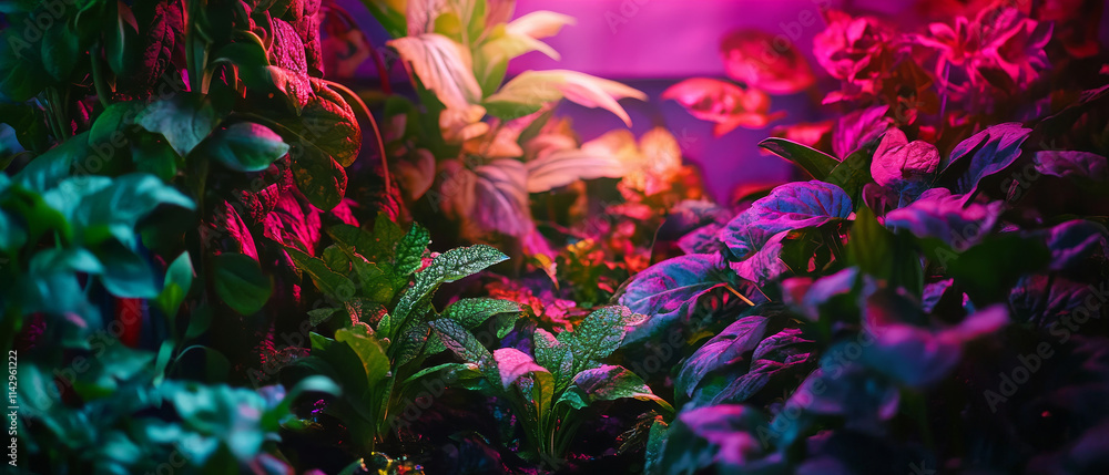 Vibrant Hydroponic Garden: Pink and Teal Plants
