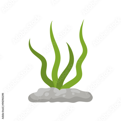 Seaweed icon. Sea herb, kelp. Ocean algae on the seabed among the stones. Aquatic reef plant, underwater grass.