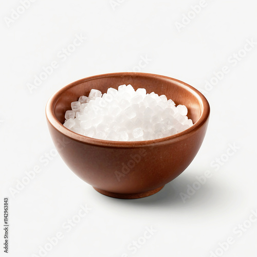 A bowl of sugarin with wooden bowl on white background photo