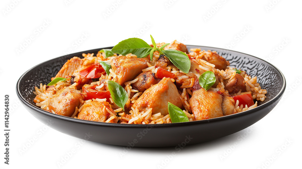 Plate Of Tasty Chicken Biryani isolated on white background Plate Of Tasty Chicken Biryani isolated on white background