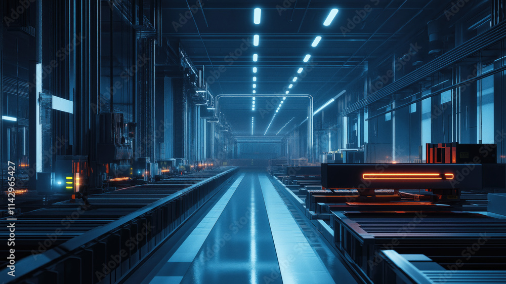 Naklejka premium Intelligent factory production line. AI technology generated image