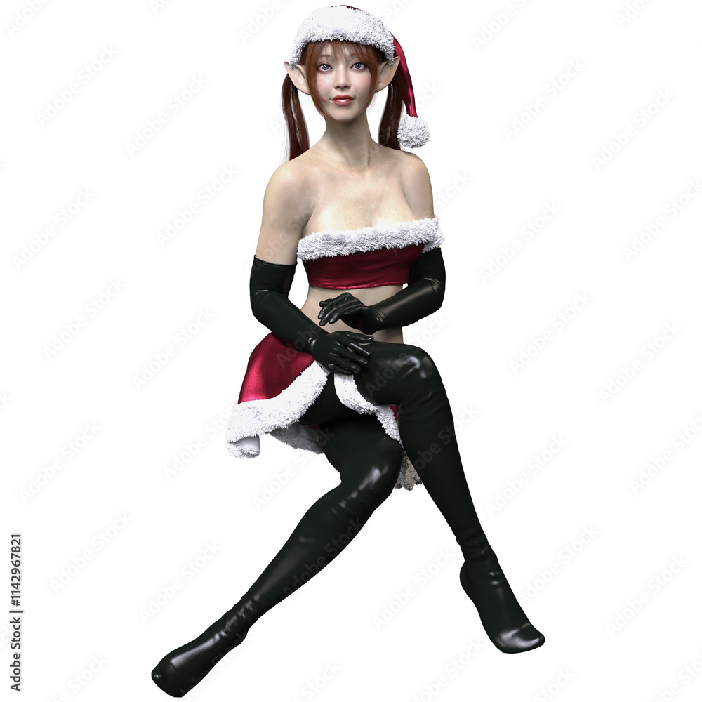 3D rendered Santa female elf character with sensual outfit isolated on transparent background 3D rendered Santa female elf character with sensual outfit isolated on transparent background