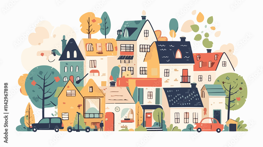 Adorable Childish Building Houses Print for Cute Home Poster Adorable Childish Building Houses Print for Cute Home Poster