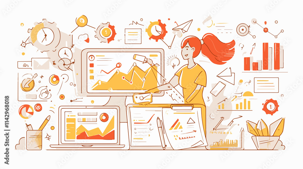 Business Development Infographic Metaphor with Line Icon Business Development Infographic Metaphor with Line Icon