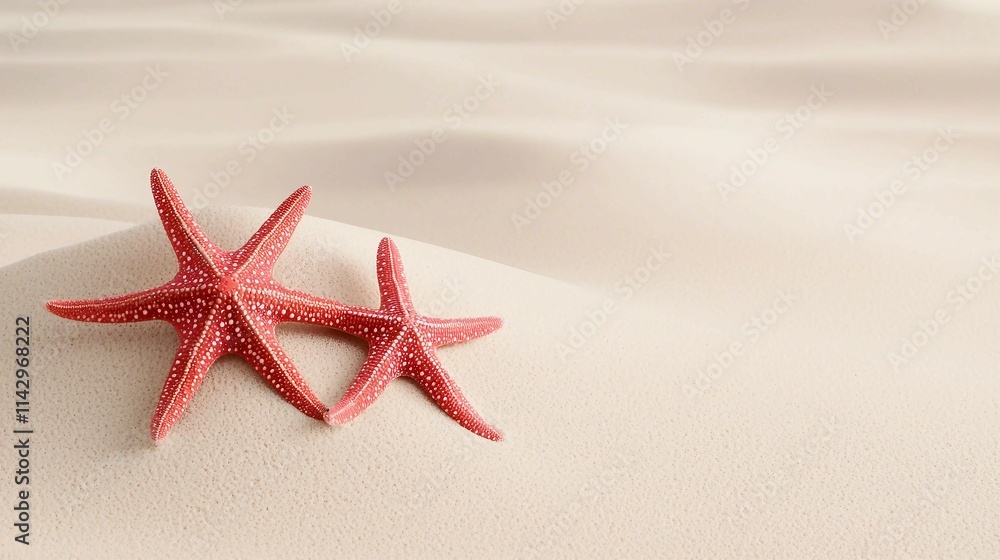 Red Starfish on Soft Sand Background in Natural Beach Setting Red Starfish on Soft Sand Background in Natural Beach Setting