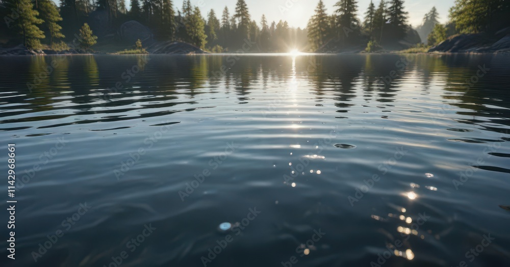 Sparkling water ripples on a serene lake surface, peaceful, calm, water Sparkling water ripples on a serene lake surface, peaceful, calm, water