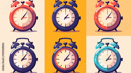 Clock Icon Flat Vector Illustration in Various Colors