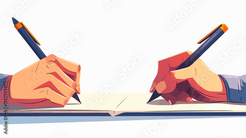 Creative Cartoon Writing Hands with Pen and Pencil Vector Illustration