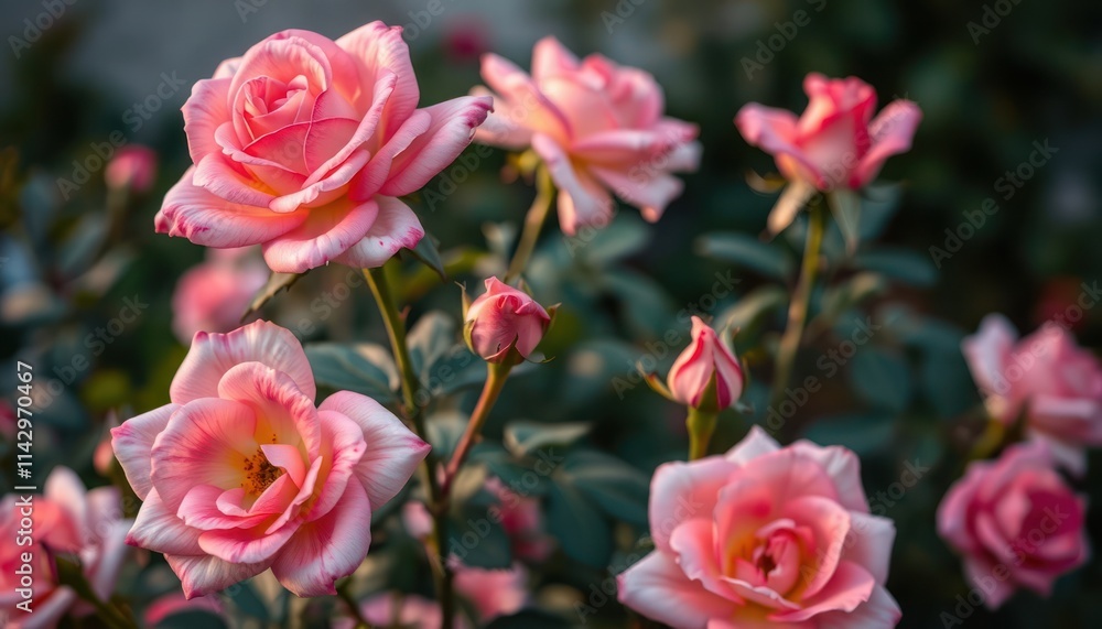 Close up view of beautiful pink Rosa damascena roses in bloom. Fresh flowers in garden. Beautiful roses with delicate petals, rich plants. Fragrant blossoms in spring summer garden. Romantic, elegant Close up view of beautiful pink Rosa damascena roses in bloom. Fresh flowers in garden. Beautiful roses with delicate petals, rich plants. Fragrant blossoms in spring summer garden. Romantic, elegant