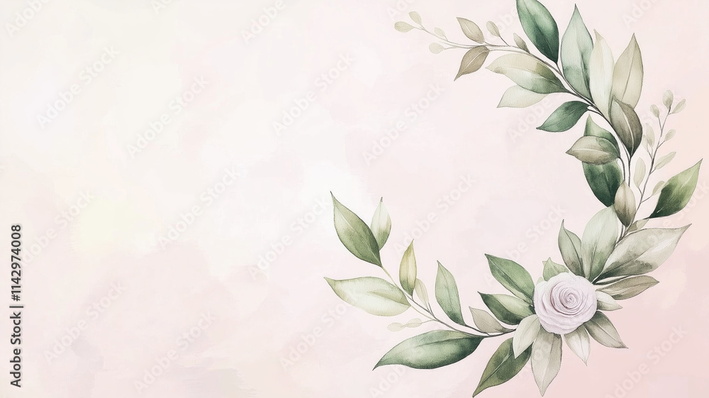 wedding invitation card template design with watercolor greenery leaf and branch, watercolor invitation , beautiful floral wreath. Generative AI wedding invitation card template design with watercolor greenery leaf and branch, watercolor invitation , beautiful floral wreath. Generative AI