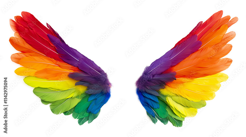 Obraz premium Rainbow angel wing isolated on a white background