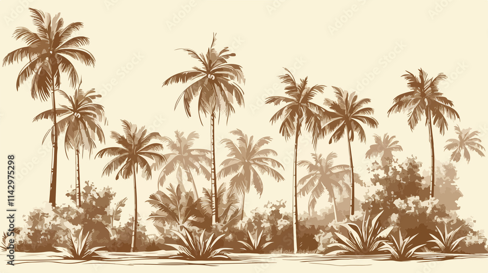 Obraz premium Tropical Palm Tree Landscape Sketch