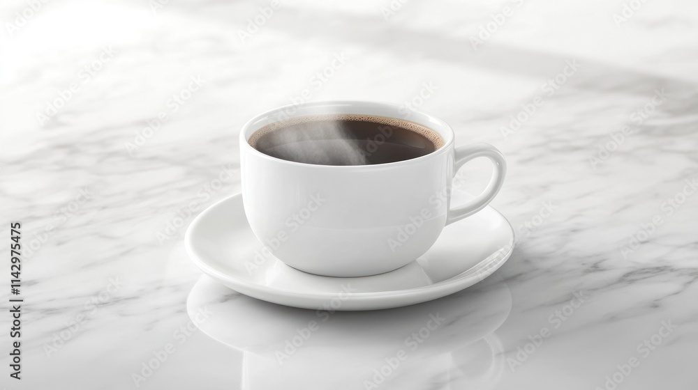 Steaming cup of black coffee on a marble surface. Steaming cup of black coffee on a marble surface.