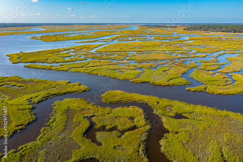 aerial view of the marshlands found in South Georgia in Brunswick