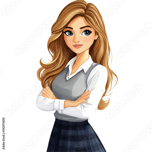 Charming Girl in Preppy Style – Classy Fashion Illustration
