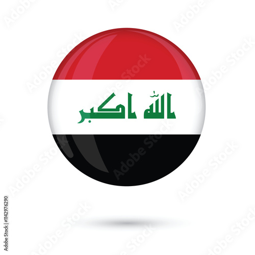 Iraq National flag button round glossy shiny 3D vector illustration isolated on white background for National Day,   Independence Day October 3, Republic Day July 14, brochure, poster, flyers online 