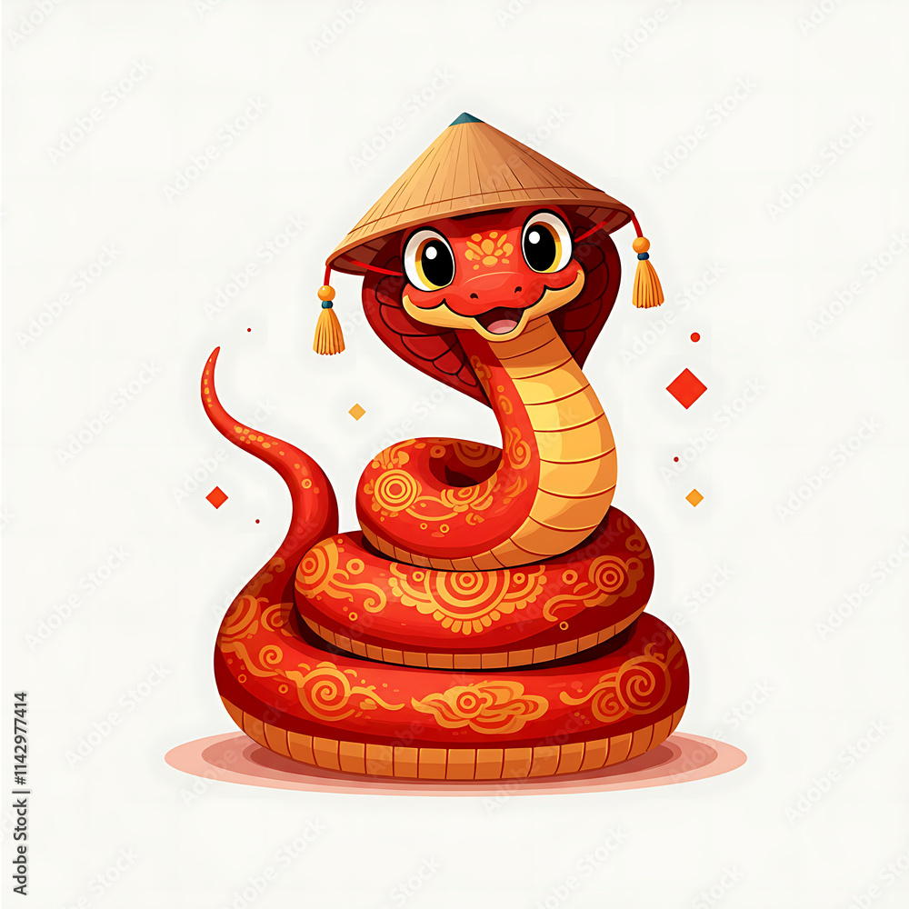 Fototapeta premium Elegant Chinese Lunar Year Snake Illustration with Decorative Elements and Vibrant Colors.