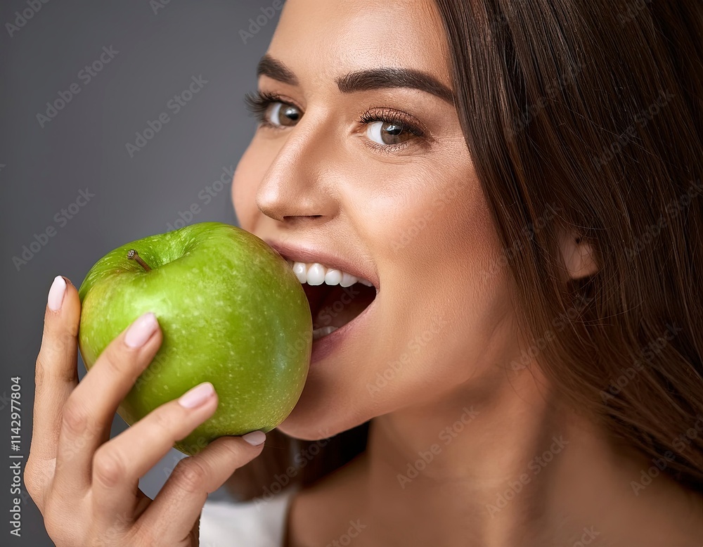 a woman eating an apple to be healthy a woman eating an apple to be healthy