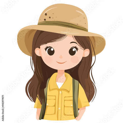 Cute Girl in Safari Style – Adventure and Exploration Fashion Illustration and Clipart
 photo