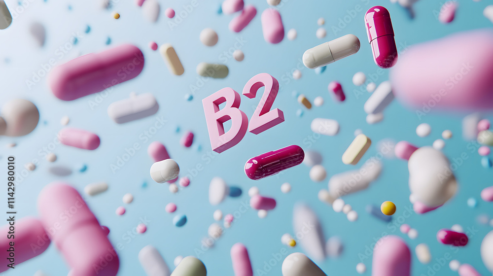 3D rendering of colorful pills with B2 written on them, representing health supplements and nutrition, with vibrant colors and a clean, clinical background for medical and wellness use.
3D rendering of colorful pills with B2 written on them, representing health supplements and nutrition, with vibrant colors and a clean, clinical background for medical and wellness use.