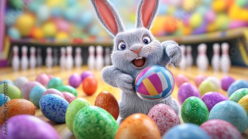 Wallpaper Mural Easter Bunny Bowling With Colorful Eggs Torontodigital.ca