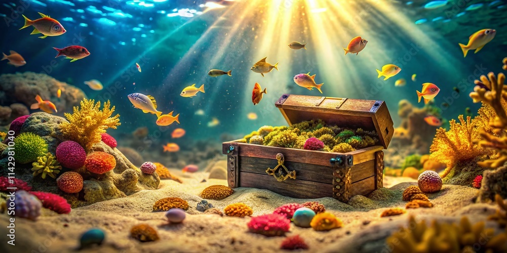 Underwater Treasure Chest Tilt-Shift Photography: Fantasy Ocean Scene, Miniature World, Sunken Shipwreck, Hidden Riches Underwater Treasure Chest Tilt-Shift Photography: Fantasy Ocean Scene, Miniature World, Sunken Shipwreck, Hidden Riches