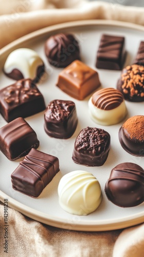 Assorted Gourmet Chocolates on a Elegant Plate: Delicious Confections for Dessert Lovers