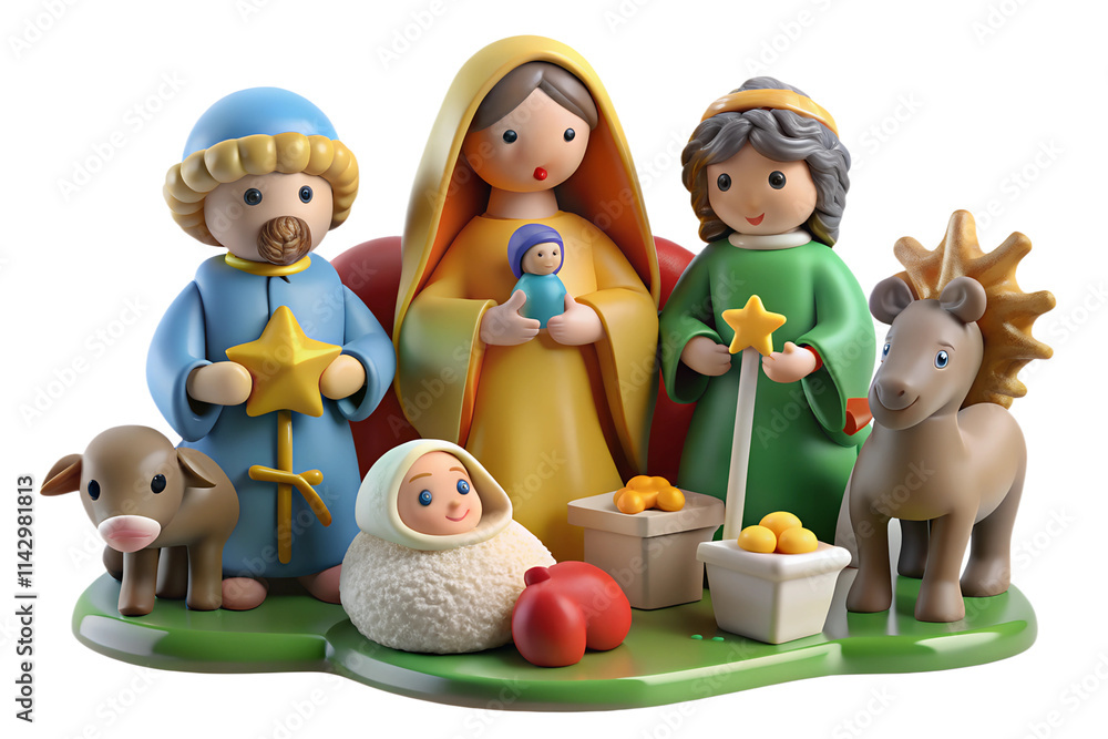 Obraz premium Whimsical 3D Rendered Nativity Scene with Cupcakes and Animals