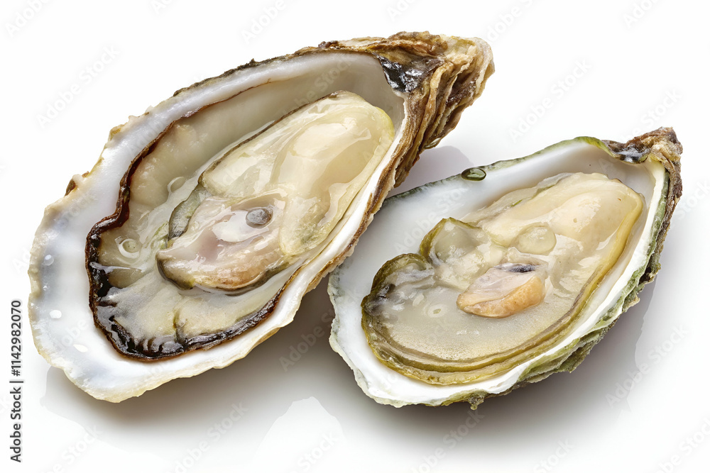 Fresh oysters displayed in their shells, showcasing the soft meat inside and the unique texture of the oyster shell. Fresh oysters displayed in their shells, showcasing the soft meat inside and the unique texture of the oyster shell.