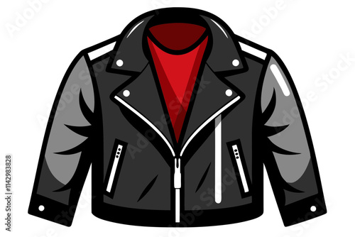 Vector Illustration of Classic Leather Biker Jacket with Zipper Features