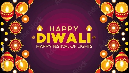 Indian festival of lights Happy Diwali, holiday Background, Diwali celebration greeting card, abstract vector illustration design. photo