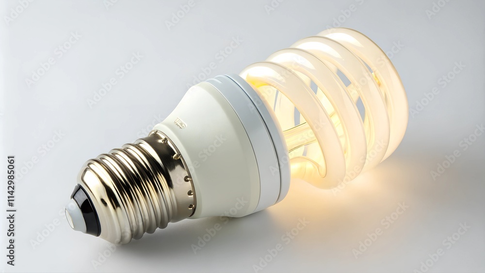 Energy-saving spiral light bulb with a glowing light against a white background Energy-saving spiral light bulb with a glowing light against a white background