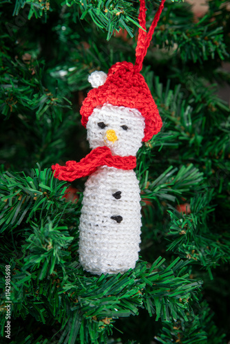 Handmade Crochet Snowman Ornament for Christmas Tree Decoration