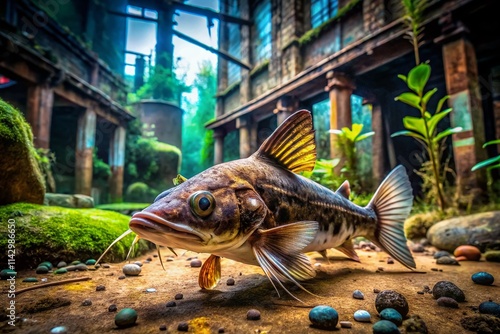 Urban Exploration Photography: Featherfin Squeaker Catfish - Abandoned Aquarium, Grungy, Dark, Mysterious, Aquatic Life photo