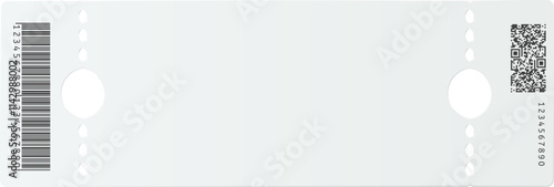 Blank white wristband ticket featuring a barcode and QR code, providing access control for events, concerts, festivals, amusement parks, and various entertainment venues