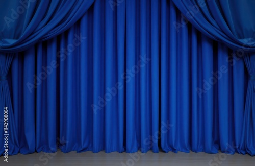 Wallpaper Mural Luxurious blue theatre curtain with elegant folds. Dramatic backdrop for stage performance presentation. Opulent fabric texture. Suitable for entertainment events. Classic design. Vibrant blue color Torontodigital.ca