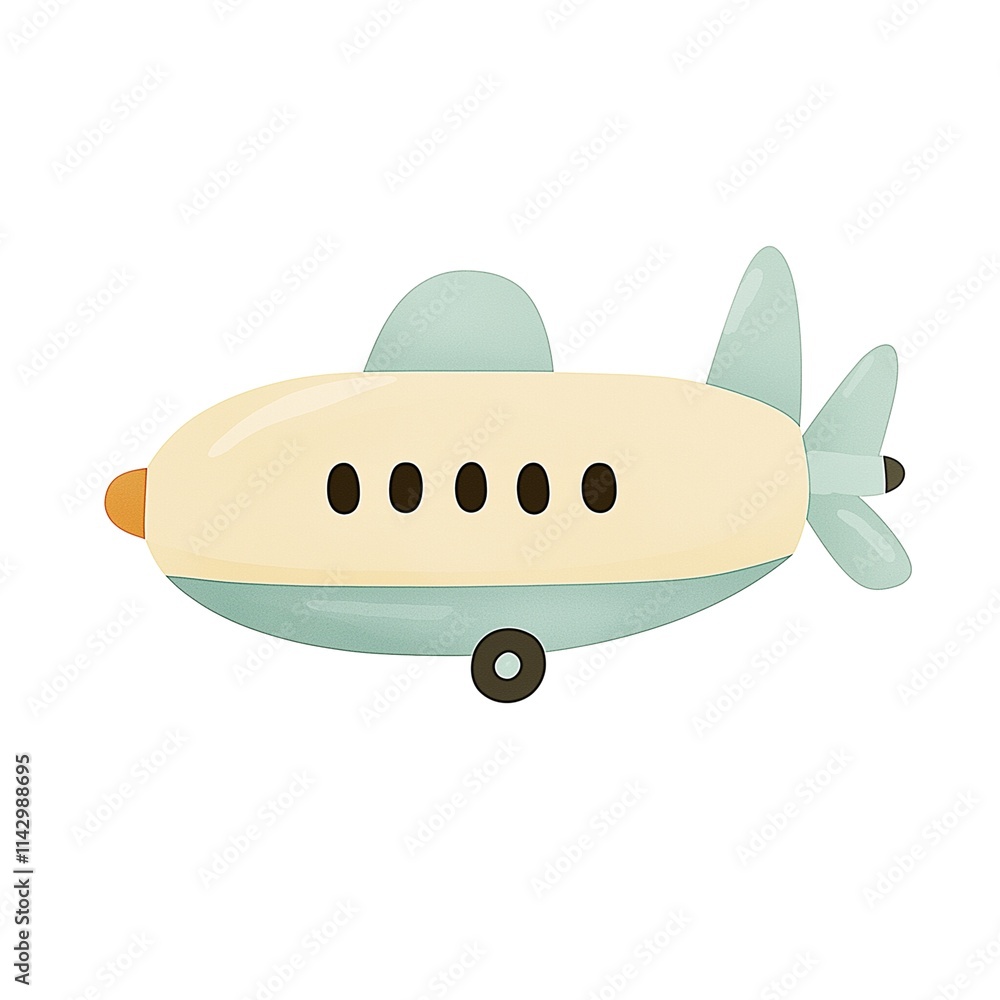 Fototapeta premium Airplane, air transport, beige and blue color, kids vector illustration.