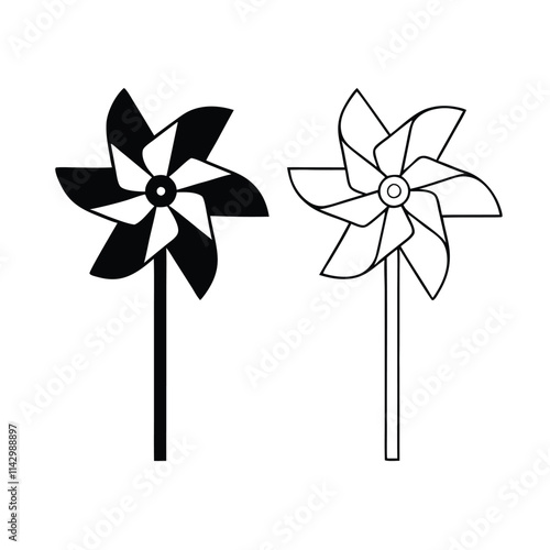 two black and white illustrations of a pinwheel