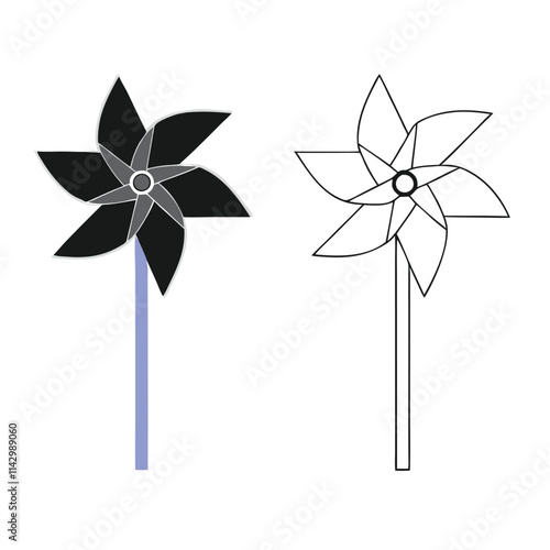 two black and white illustrations of a pinwheel