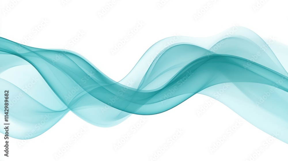 Abstract Teal Waves Flowing on White Background Abstract Teal Waves Flowing on White Background