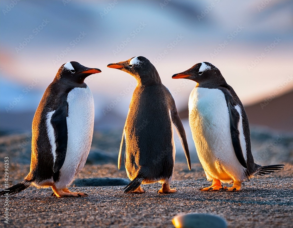 Obraz premium Three gentoo penguins
