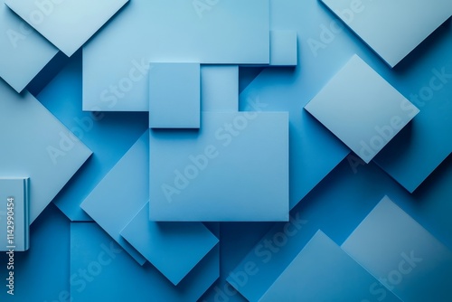 Abstract Blue Geometric Shapes Solid Background - Modern geometric design, symbolizing structure, order, precision, technology, and innovation.  Clean, sharp lines and solid blue tones create a profes photo