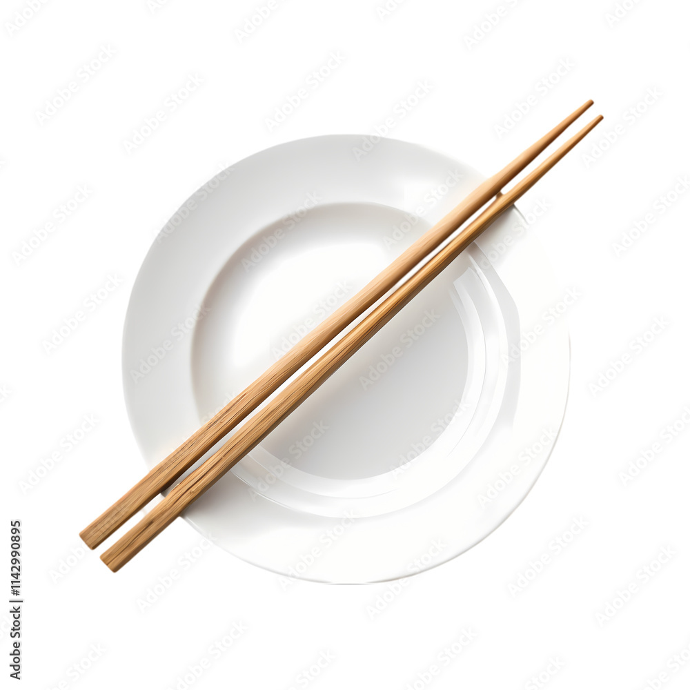 Empty white plate with wooden chopsticks. Empty white plate with wooden chopsticks.
