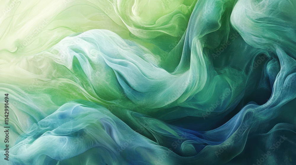 Abstract Green and Blue Fabric Swirls Design Abstract Green and Blue Fabric Swirls Design
