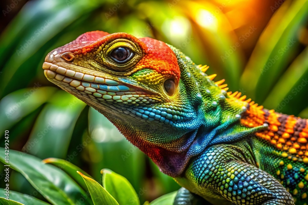 Obraz premium Vibrant Lizard Aerial Photography: Colorful Reptile Drone Shot, High-Resolution, Stunning Nature
