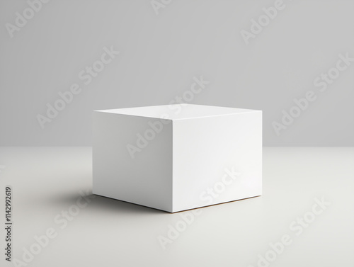 Minimalistic white cube mockup with soft lighting and shadows on neutral background for branding and product design concepts