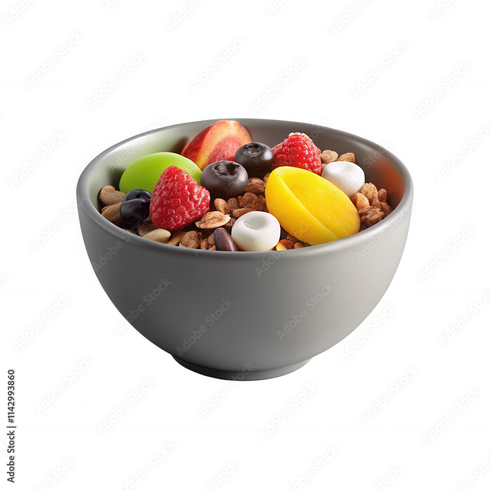 A bowl filled with a vibrant assortment of fruits, nuts, and granola, showcasing a healthy and appetizing mix of textures and colors. A bowl filled with a vibrant assortment of fruits, nuts, and granola, showcasing a healthy and appetizing mix of textures and colors.
