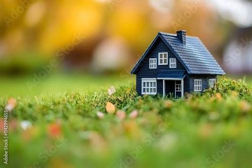 Dream Home in Autumn: A Miniature House Nestled in Lush Green Grass